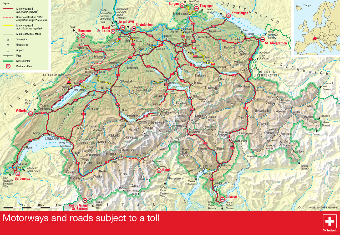 Schweiz Maut -Straßenkarte und Reiseführer - Ranexiarood